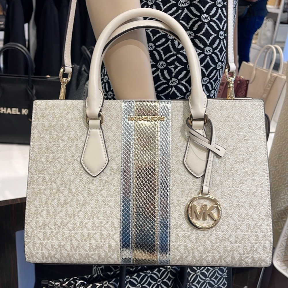 Michael Kors Sheila Medium Signature Logo and Metallic Satchel Crossbody CZ NWT - Picture 14 of 16